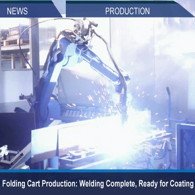Productie van vouwwagens: lassen voltooid, klaar voor coating